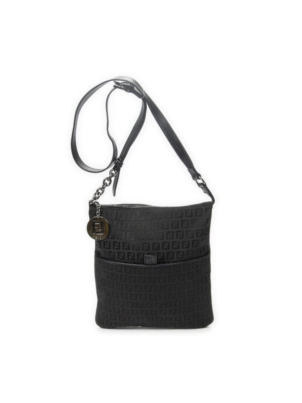 Fendi Charm Zip Crossbody Black Zucchino Canvas
